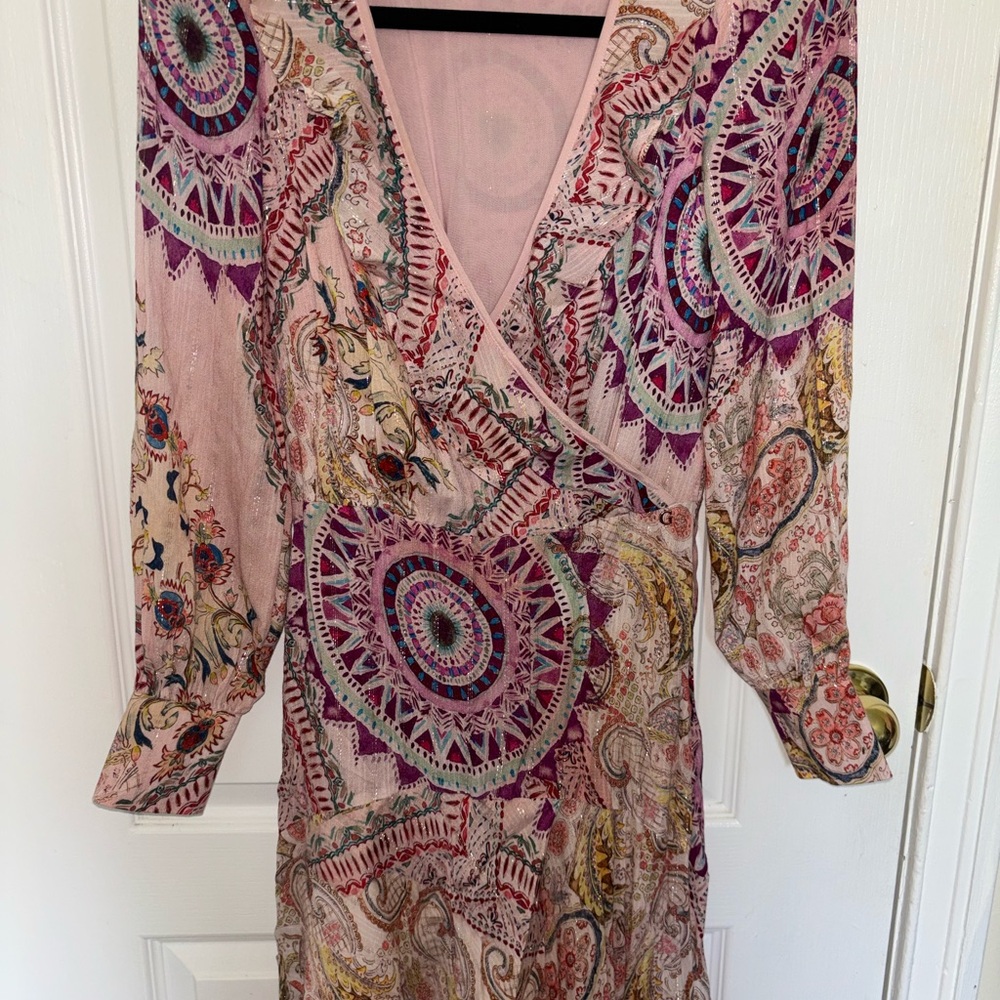Guess Pink Paisley Medallion Wrap Dress